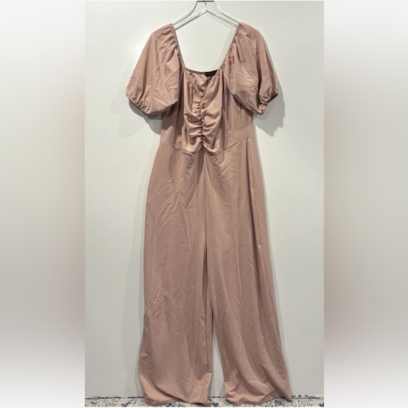 NWT Pretty Little Thing Pink Crepe Ruched Puff Sleeve‎ Jumpsuit Womens 18 (1451) - Picture 3 of 6